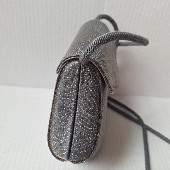 Vintage Stuart Weiztman Gray W/Sparkle Snap Closure Clam Shell Shoulder Bag - Picture 7 of 8